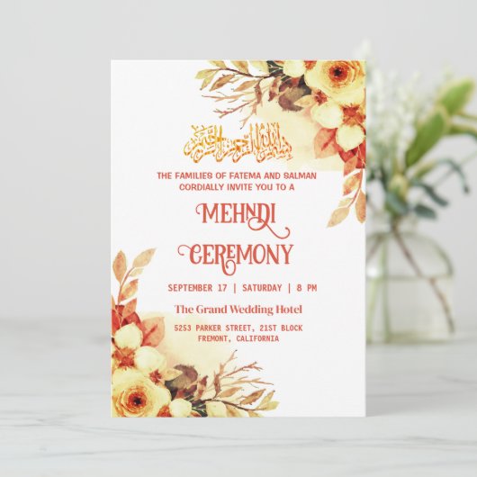 Bloemenmoslim Mehndi ceremonie Kaart (Staand voorkant)