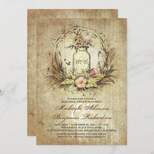 bloemenmossenpot rustieke repetitiediner kaart (Voorkant / Achterkant)