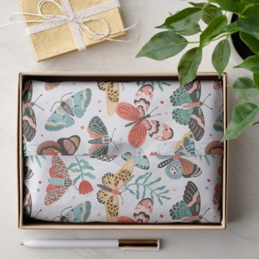 Bloemenmot vlinderpatroon tissuepapier (Geschenk)