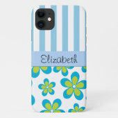 bloemenmotief, blauwe strepen, Jouw naam Case-Mate iPhone Case (Achterkant)