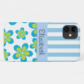 bloemenmotief, blauwe strepen, Jouw naam Case-Mate iPhone Case (Achterkant (horizontaal))