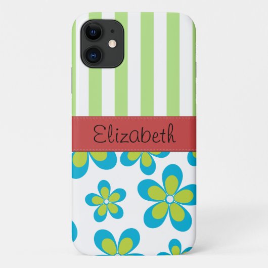 bloemenmotief, groene strepen, Jouw naam Case-Mate iPhone Case (Achterkant)