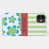 bloemenmotief, groene strepen, Jouw naam Case-Mate iPhone Case (Achterkant (horizontaal))