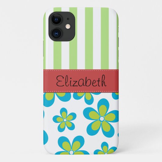 bloemenmotief, groene strepen, Jouw naam Case-Mate iPhone Case (Achterkant)