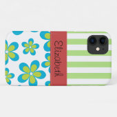bloemenmotief, groene strepen, Jouw naam Case-Mate iPhone Case (Achterkant (horizontaal))