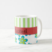 bloemenmotief, groene strepen, Jouw naam Koffiemok (Voorkant rechts)