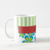 bloemenmotief, groene strepen, Jouw naam Koffiemok (Links)