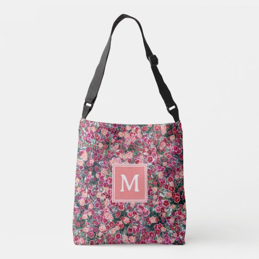 Bloemenmotief roze rode perzik monogram canvas tas (Achterkant)