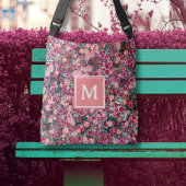 Bloemenmotief roze rode perzik monogram canvas tas
