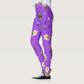 Bloemenmotief zomer op heldere paarse achtergrond leggings (Links)