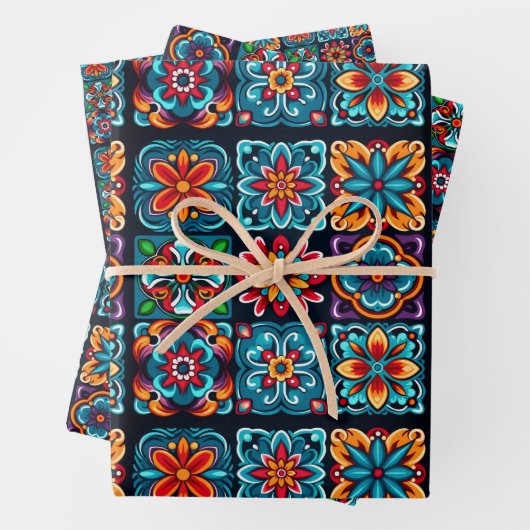 Bloemenmozaïek in levendige kleuren inpakpapier vel (In situ)