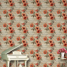 Bloemenmuzieknoten patroon rode schil en stok behang