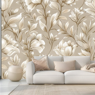 bloemennaadloos patroon   Retro Beige Behang