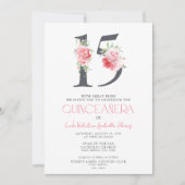 Bloemennummer 15 Roze Elegant QR Quinceañera Kaart (Voorkant)
