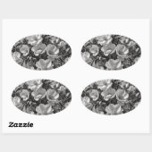 Bloemenolie schilderij grijswaarden ovale sticker (Vel)