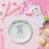 Bloemenolifant Baby Boy Shower Blue Party Bord (Feest)