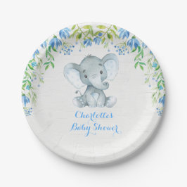 Bloemenolifant Baby Boy Shower Blue Party Bord