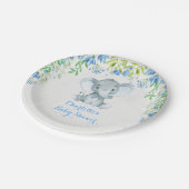 Bloemenolifant Baby Boy Shower Blue Party Bord (Gekanteld)