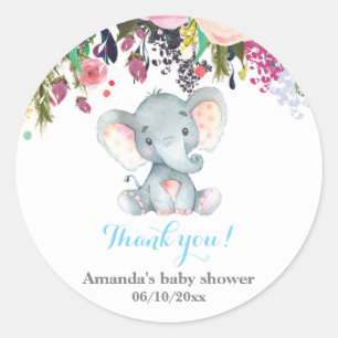 Bloemenolifant Baby shower blauw dank u voor uw gu Ronde Sticker