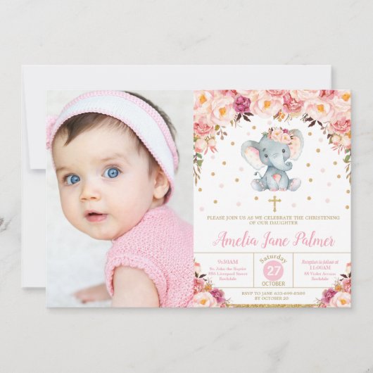 Bloemenolifant doop doop meisje foto kaart (Voorkant)