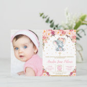 Bloemenolifant doop doop meisje foto kaart (Staand voorkant)