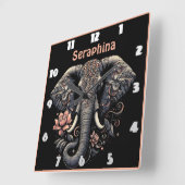 Bloemenolifant kunstwerk vierkante klok (Hoek)