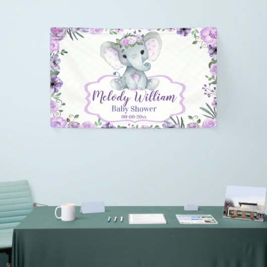 Bloemenolifant Paarse teken rustieke achtergrond d Spandoek (Beurs)