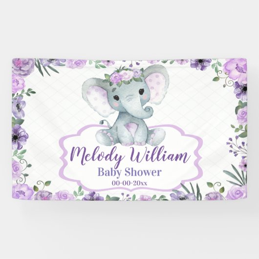 Bloemenolifant Paarse teken rustieke achtergrond d Spandoek (Horizontaal)