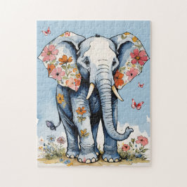Bloemenolifant Waterverf met wilde bloemen Legpuzzel
