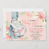 Bloemenolifant zoet baby meisje blush roze crème kaart (Voorkant)