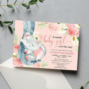 Bloemenolifant zoet baby meisje blush roze crème kaart