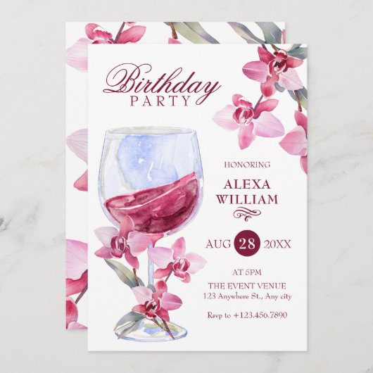 Bloemenorchidee waterverf verjaardagsfeestje kaart (Voorkant / Achterkant)