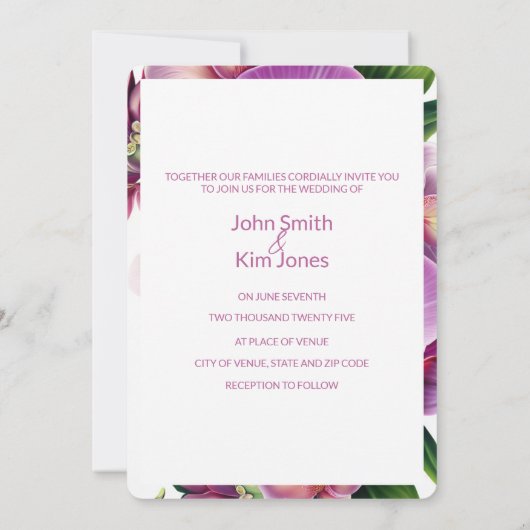 Bloemenorchideeën bruiloft uitnodiging (Achterkant)