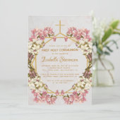 Bloemenorchideeën Marmeren Goud Eerste Heilige Com Kaart (Staand voorkant)