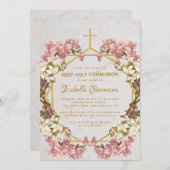 Bloemenorchideeën Marmeren Goud Eerste Heilige Com Kaart (Voorkant / Achterkant)