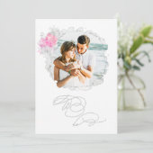 *~* Bloemenpaar FOTO RSVP QR + AR6 bruiloft Kaart (Staand voorkant)