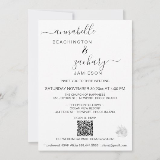 ~* Bloemenpaar FOTO RSVP + QR AR6 Huwelijk Inv Kaart (Achterkant)