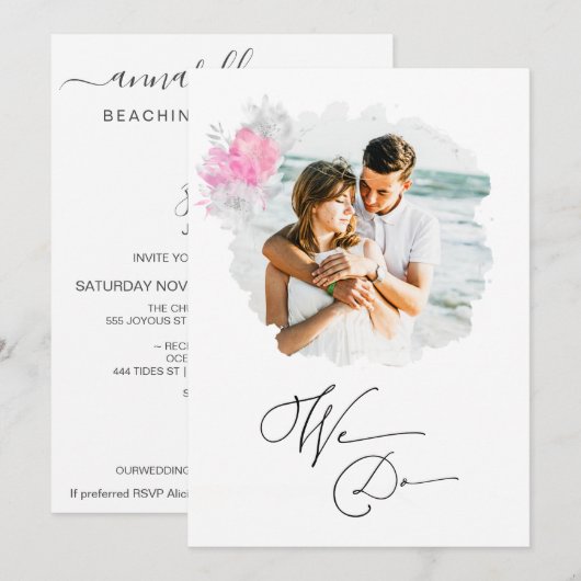 ~* Bloemenpaar FOTO RSVP + QR AR6 Huwelijk Inv Kaart (Voorkant / Achterkant)