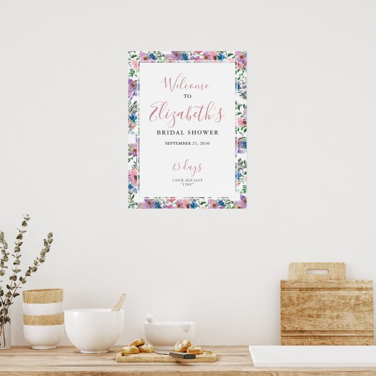 Bloemenpaars blozende bruiloftswelkom teken poster (Keuken)