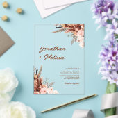 Bloemenpampas rustieke terracotta script bruiloft acryl uitnodigingen (Insitu (Huwelijk))