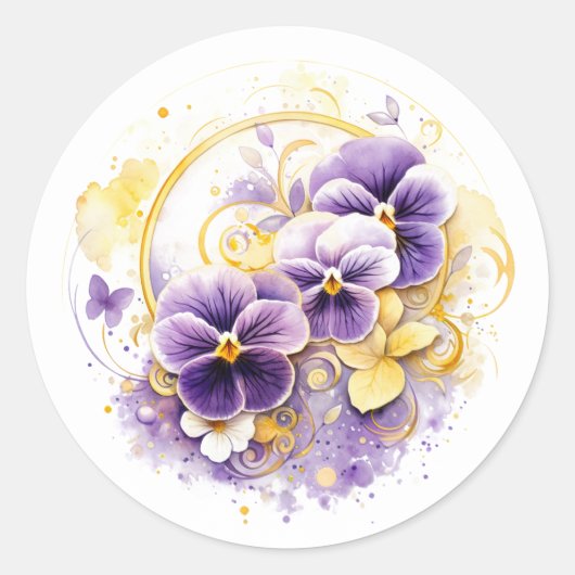 Bloemenpansy Ronde Sticker (Voorkant)