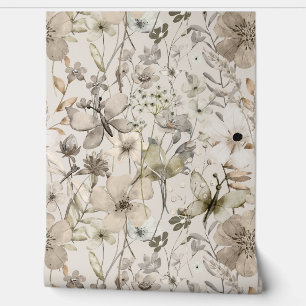 Bloemenparadijs beige behang rolletjes