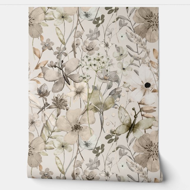 Bloemenparadijs beige behang rolletjes (Afrollen)