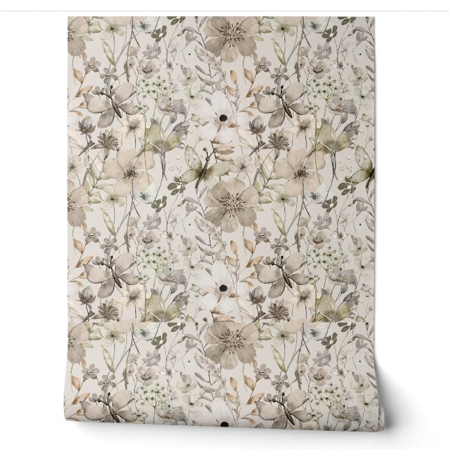 Bloemenparadijs beige behangrollen - klein behang (Afrollen)