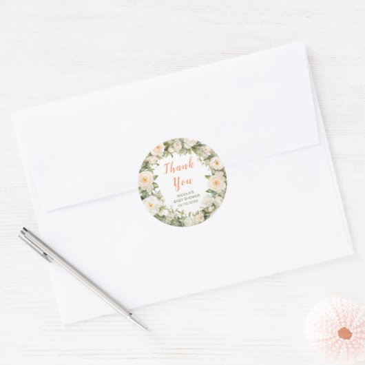 Bloemenparaplu Baby shower Dank u Ronde Sticker (Envelop)