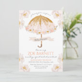 Bloemenparaplu Glitter Baby shower Invitation Kaart (Staand voorkant)