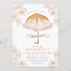 Bloemenparaplu Glitter Baby shower Invitation Kaart