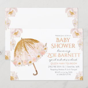 Bloemenparaplu Glitter Baby shower Invitation Kaart