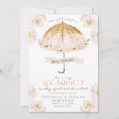 Bloemenparaplu Glitter Baby Sprinkle Invitation Kaart (Voorkant)