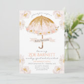 Bloemenparaplu Glitter Baby Sprinkle Invitation Kaart (Staand voorkant)